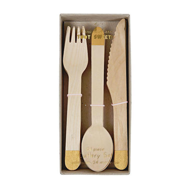 WOODEN CUTLERY SET - GOLD, Cutlery, MERI MERI - Bon + Co. Party Studio