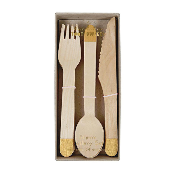 WOODEN CUTLERY SET - GOLD, Cutlery, MERI MERI - Bon + Co. Party Studio