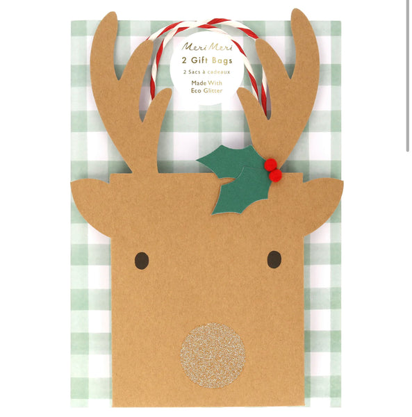 GIFT BAGS - MERI MERI LARGE REINDEER (2 pack)