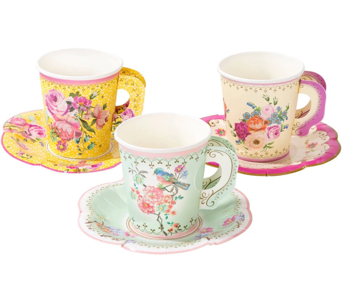 CUPS - TRULY SCRUMPTIOUS VINTAGE TEACUP + SAUCER TALKING TABLES, CUPS, TALKING TABLES - Bon + Co. Party Studio