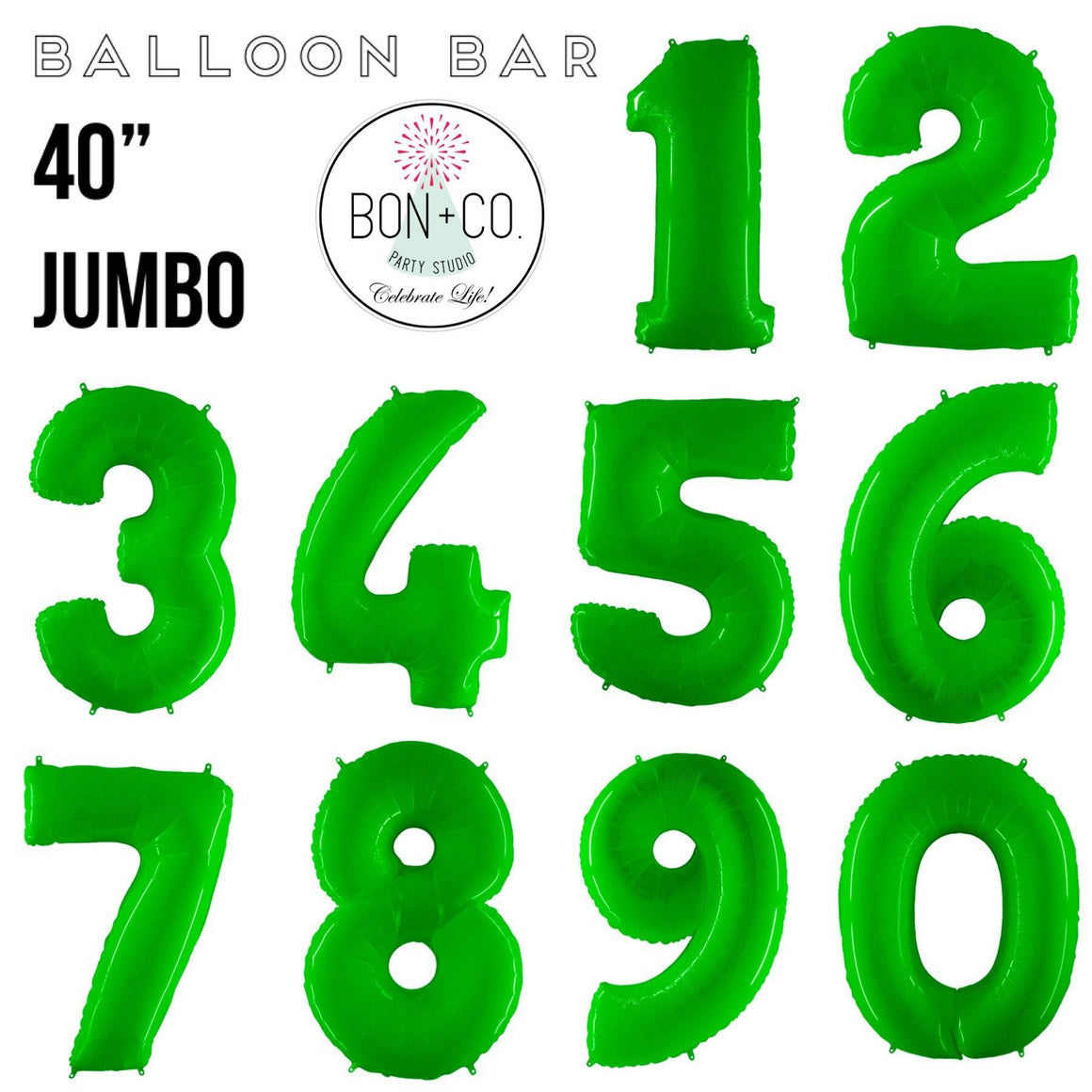 BALLOON BAR - 40" JUMBO NUMBER BRIGHT LIME, Balloons, bargain balloons - Bon + Co. Party Studio