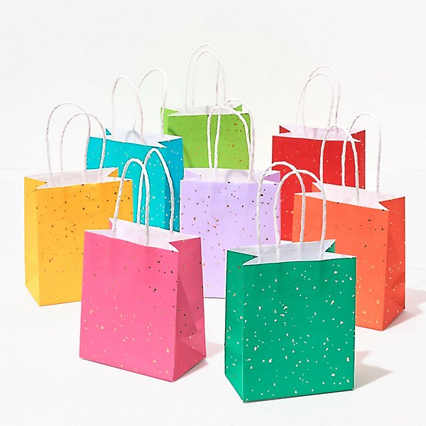 GIFT BAGS - BRIGHT COLOURFUL GOLD FLECK 8 PACK