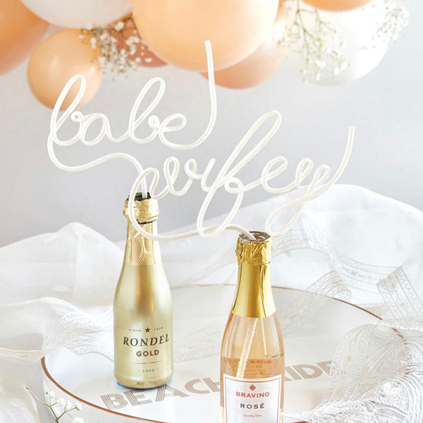 DECORATIVE REUSABLE STRAWS - SCRIPT WORD STRAWS BABE WHITE