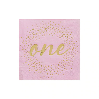 NAPKINS SMALL - MILESTONE 1st ONE PINK + GOLD