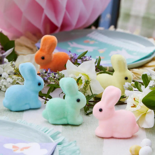 FLOCKED BUNNY - SMALL RAINBOW PASTEL SET